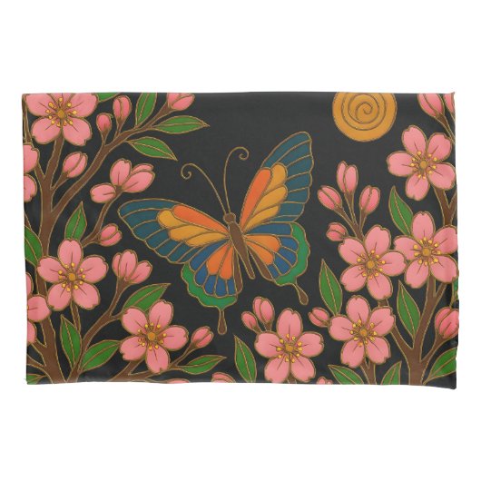 Housse D'oreillers Papillon Fleur de Cerisier Lune (devant)