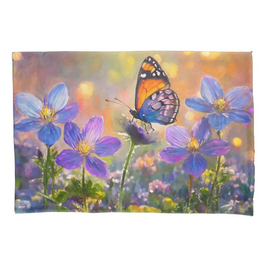 Housse D'oreillers Papillon minuscule sur les Fleurs sauvages au leve (devant)