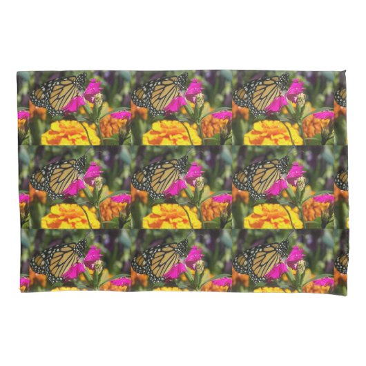 Housse D'oreillers Papillon monarque sur marigold rose (devant)