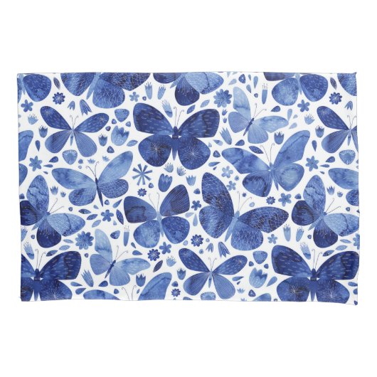 Housse D'oreillers Papillons Aquarelle Bleu (devant)