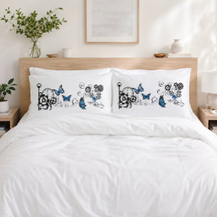 Housse D'oreillers Papillons bleus tribaux Steampunk en spirale