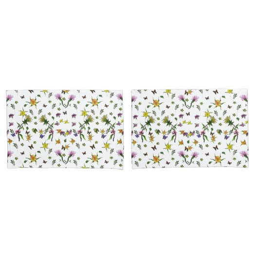 Housse D'oreillers Papillons et fleurs (devant-Set)