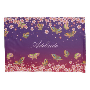 Housse D'oreillers Papillons et fleurs de Sakura pourpres personnalis