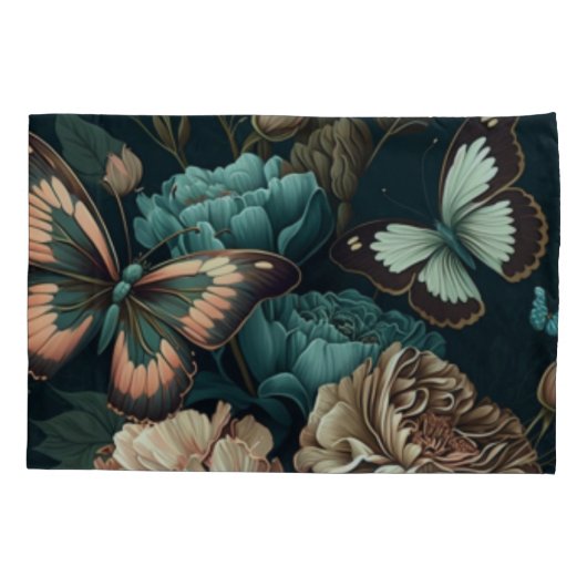 Housse D'oreillers Papillons et fleurs design classique foncé (Dos)