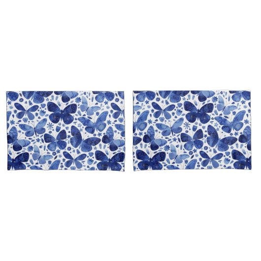 Housse D'oreillers Papillons Motif bleu aquarelle (devant-Set)