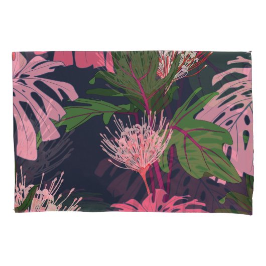 Housse D'oreillers Paradis tropical : Feuilles et fleurs exotiques (devant)