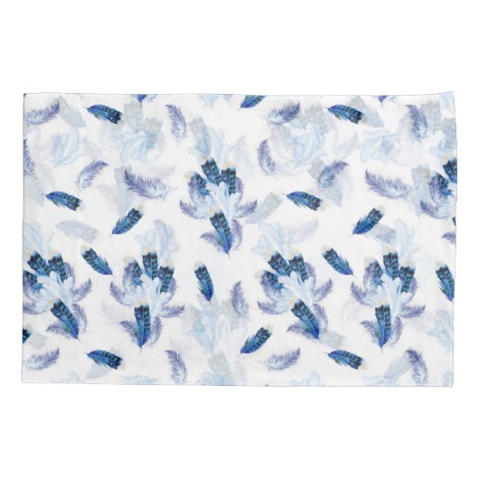 Housse D'oreillers Parrot Exotique-Blanc Bleu Plumes Répéter (Dos)