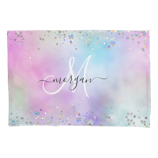 Housse D'oreillers Parties scintillant holographique Rainbow Pastels  (devant)