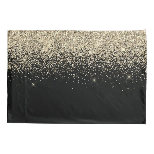 Housse D'oreillers Parties scintillant Noir Or Script Monogramme Nom (Dos)