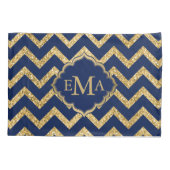 Housse D'oreillers Parties scintillant or bleu Chevron Zigzag Motif M (Dos)