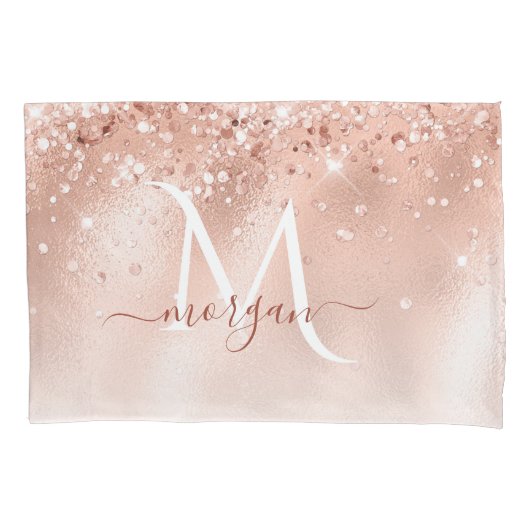 Housse D'oreillers Parties scintillant Peach Rose or Monogramme (devant)