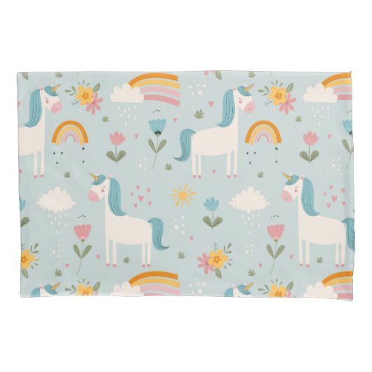 Housse D'oreillers Pastel mignon Rainbow Unicorn Motif (devant)