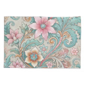 Housse D'oreillers Pastel Pink Turquoise Boho Indonésien Batik Floral (Dos)