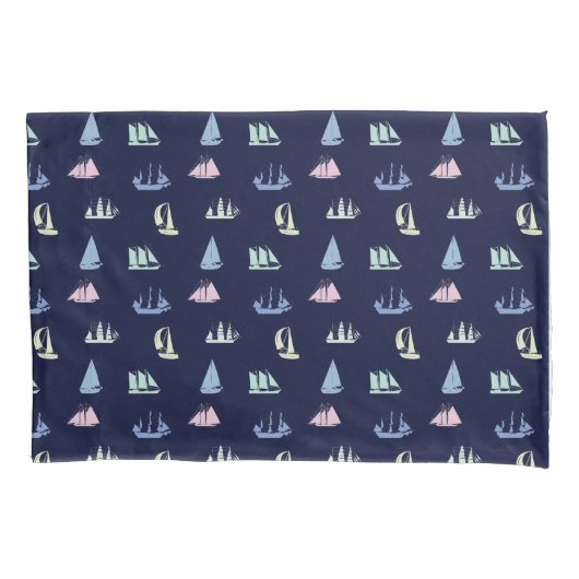 Housse D'oreillers Pastel Sailboat Motif sur Midnight Blue (devant)