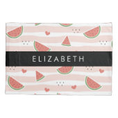 Housse D'oreillers Pastèques Rouges, Coeurs, Bandes, Votre Nom (Dos)