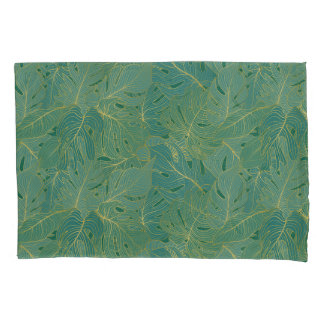 Housse D'oreillers Paume vert et or feuille motif