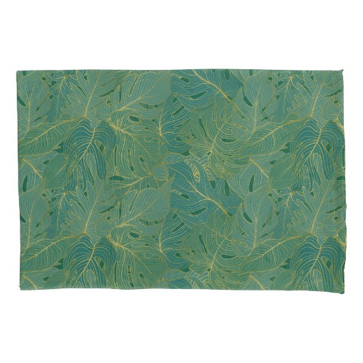 Housse D'oreillers Paume vert et or feuille motif (devant-gauche)
