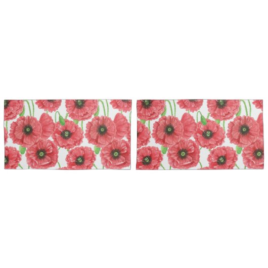 Housse D'oreillers Pavot aquarelle motif floral (devant-Set)