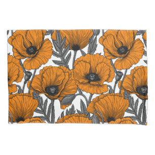 Housse D'oreillers Pavot orange sur blanc