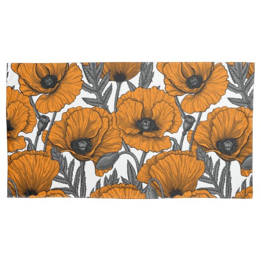 Housse D'oreillers Pavot orange sur blanc (devant-gauche)