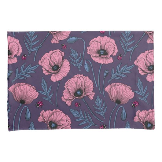 Housse D'oreillers Pavot rose sur violet foncé (devant-Droit)