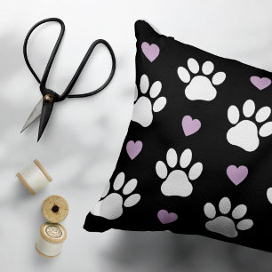 Housse D'oreillers Paw Motif, Chien Paws, White Paws, Lilac Hearts