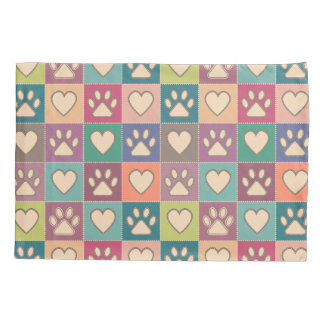 Housse D'oreillers Pays Cottage Empreintes de pattes et Coeurs