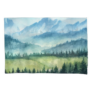 Housse D'oreillers Paysage montagnard, aquarelle illustration artisti