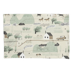 Housse D'oreillers Paysage nordique : Maisons colorées Motif d'arbres