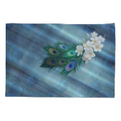 Housse D'oreillers Peacocks bleu-vert métallique sur soie vert émerau (Dos)