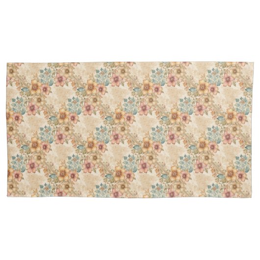 Housse D'oreillers Pêche, Rose, treillis floral bleu (devant)