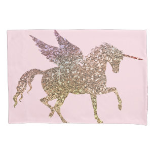 Housse D'oreillers Pégase Cheval Licorne Paillettes Brillantes Or Ten
