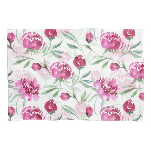 Housse D'oreillers Peine rose : Motif de fleurs d'aquarelle (devant)