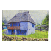 Housse D'oreillers Peinture de maison bleue (Dos)