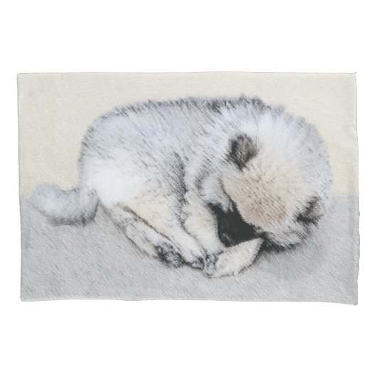 Housse D'oreillers Peinture originale de Chien à chiot dormant (devant)
