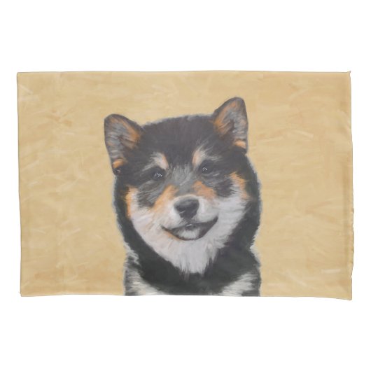 Housse D'oreillers Peinture Shiba Inu (Noir et Tan) - Art Chien (devant)
