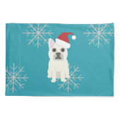 Housse D'oreillers Père Noël Frenchie, Flocons Bleu (Dos)