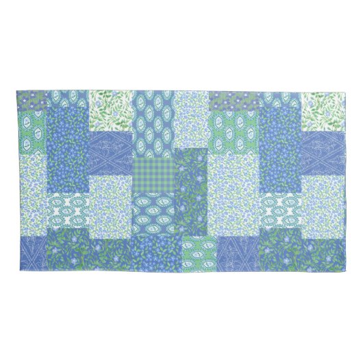 Housse D'oreillers Périwinkle bleu vert Faux Motif de patchwork (Dos-Droit)
