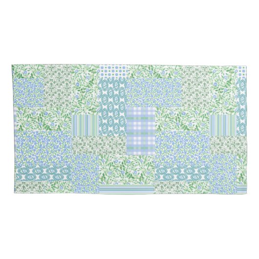Housse D'oreillers Périwinkle bleu vert Faux Motif de patchwork (Dos-Droit)