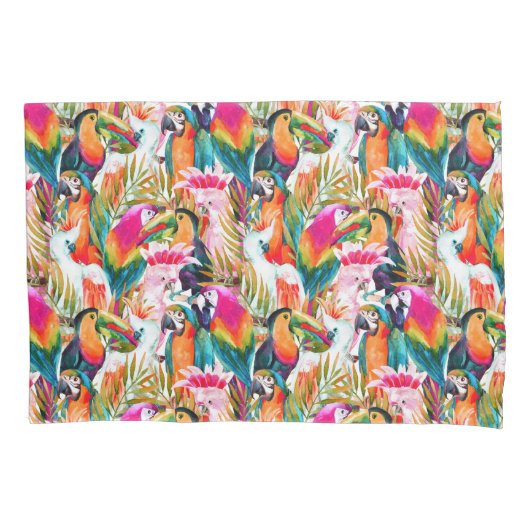 Housse D'oreillers Perroquets et palmettes (devant-gauche)