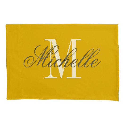 Housse D'oreillers Personalized elegant monogram mustard yellow (devant)