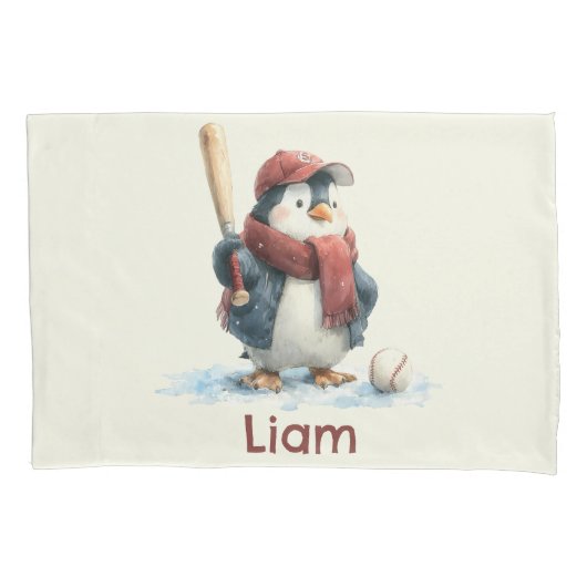 Housse D'oreillers Personalized Winter Penguin Baseball Kid (devant)