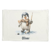 Housse D'oreillers Personalized Winter Penguin Hockey Kid (Dos)