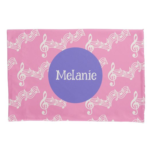 Housse D'oreillers Personnalisé Nom Musical Notes Girly Pink Pillowca (devant)