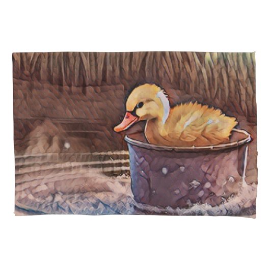 Housse D'oreillers Petit Canard Jaune Jouant Dans Le Seau (devant)