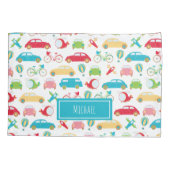 Housse D'oreillers Petit Motif de véhicule avec prénom (Dos)