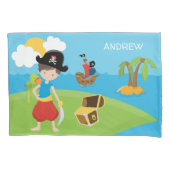 Housse D'oreillers Petit petit pirate garçon avec trésor et perroquet (devant)
