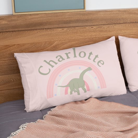 Housse D'oreillers Petite fille Dinosaur Arc-en-ciel rose chambre per