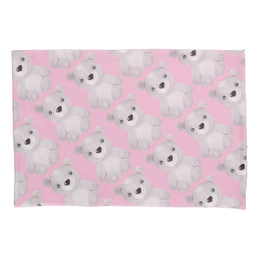 Housse D'oreillers Petite ours Bébé fille rose (devant)