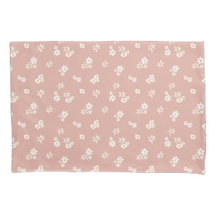 Housse D'oreillers Petites fleurs blanches sur rose - motif sans soud